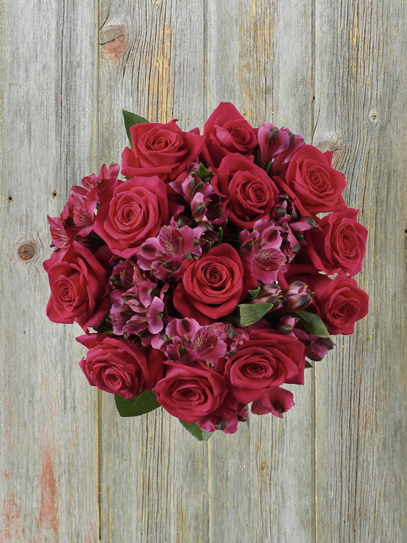 MONOCHROMATIC HOT PINK ALSTROMERIA AND  ROSE 18 STEM BOUQUET